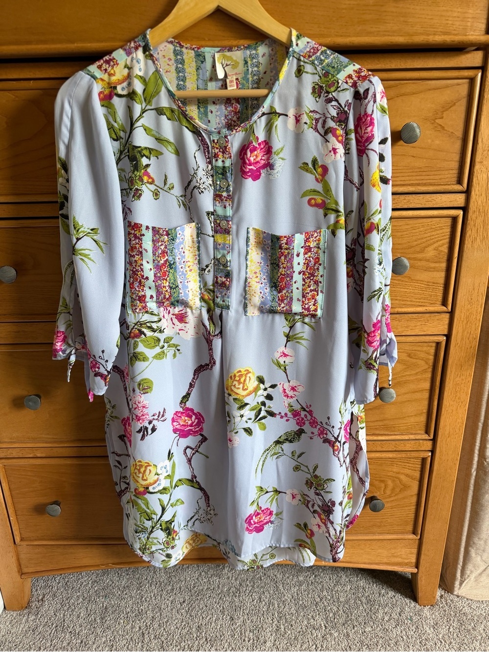 Anthropologie Fig & Flower Tunic Dress Womens Medium Floral Bohemian Summer